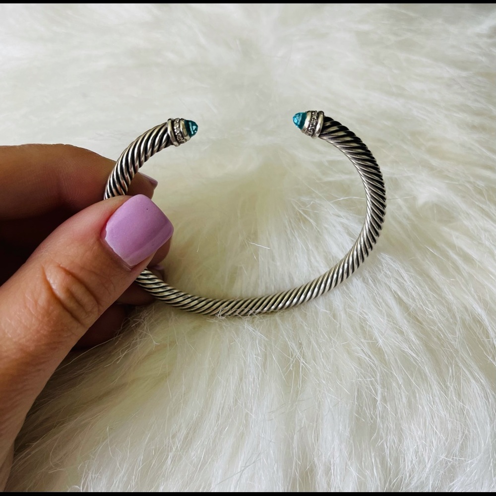 5mm Blue Topaz with Diamonds Cable Bracelet